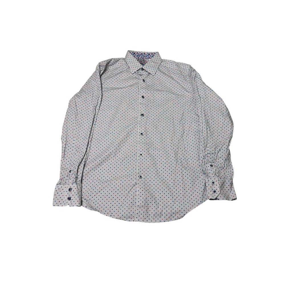 Robert Graham Mens Classic Fit Button Down Shirt White Pink Dot Pattern Size M